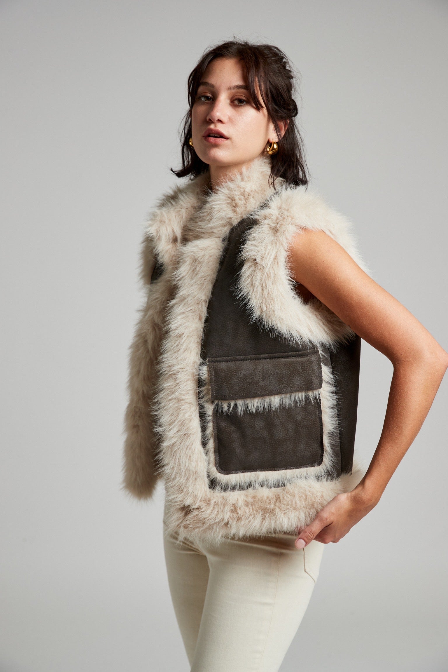 Veste Fourrure Sans Manches | Courte
