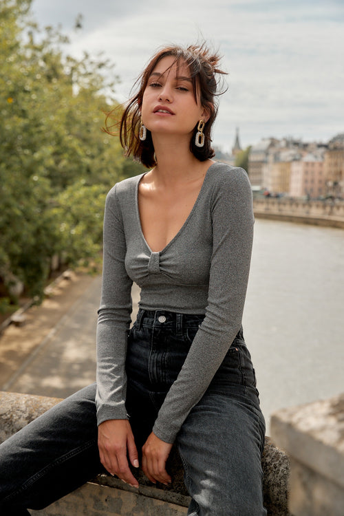 Body Gris à Manches Longues