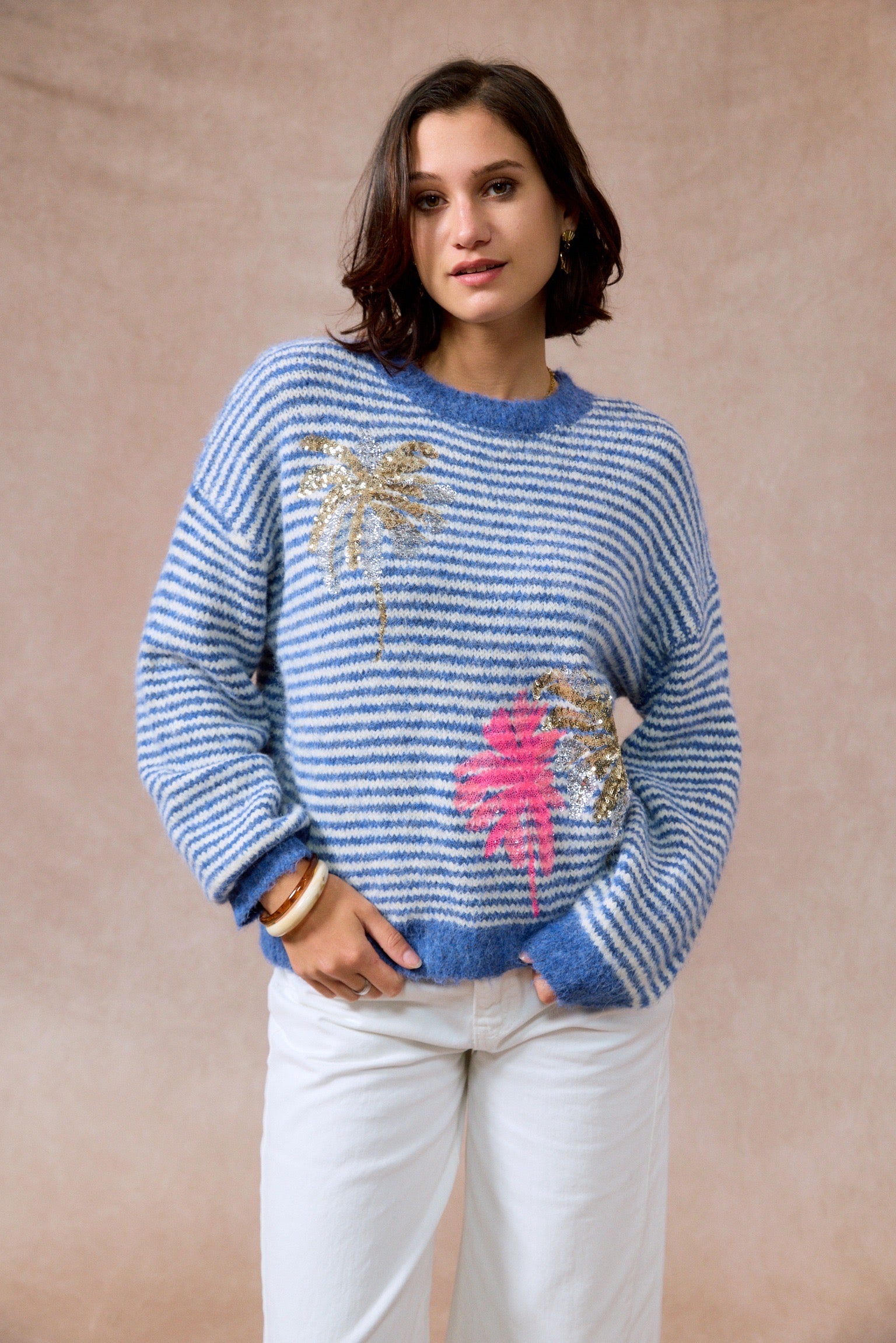 Pull à Rayures | Détail Strass