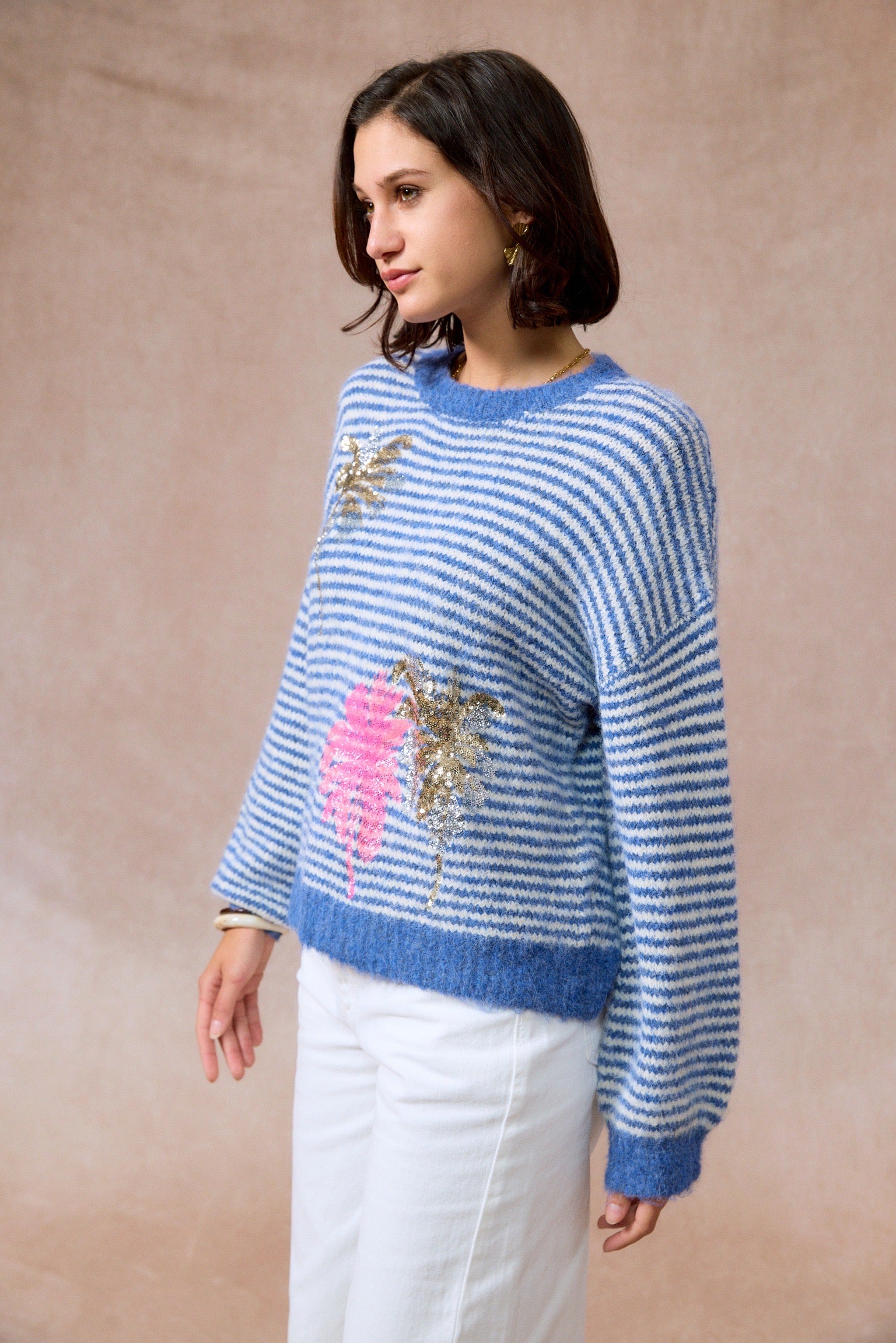 Pull à Rayures | Détail Strass