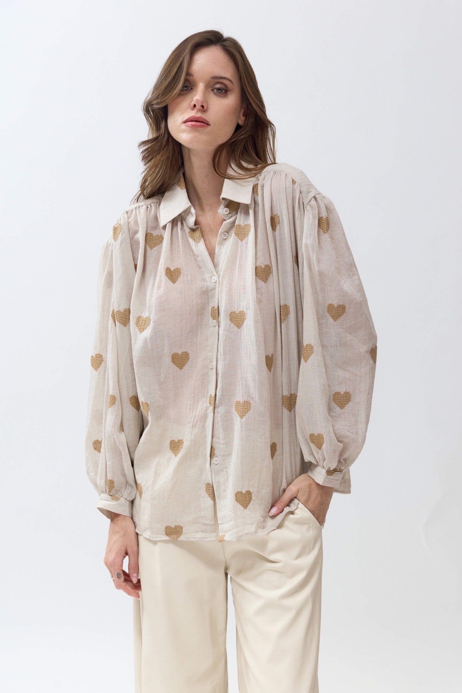 Chemise Fluide | Cœurs Beiges