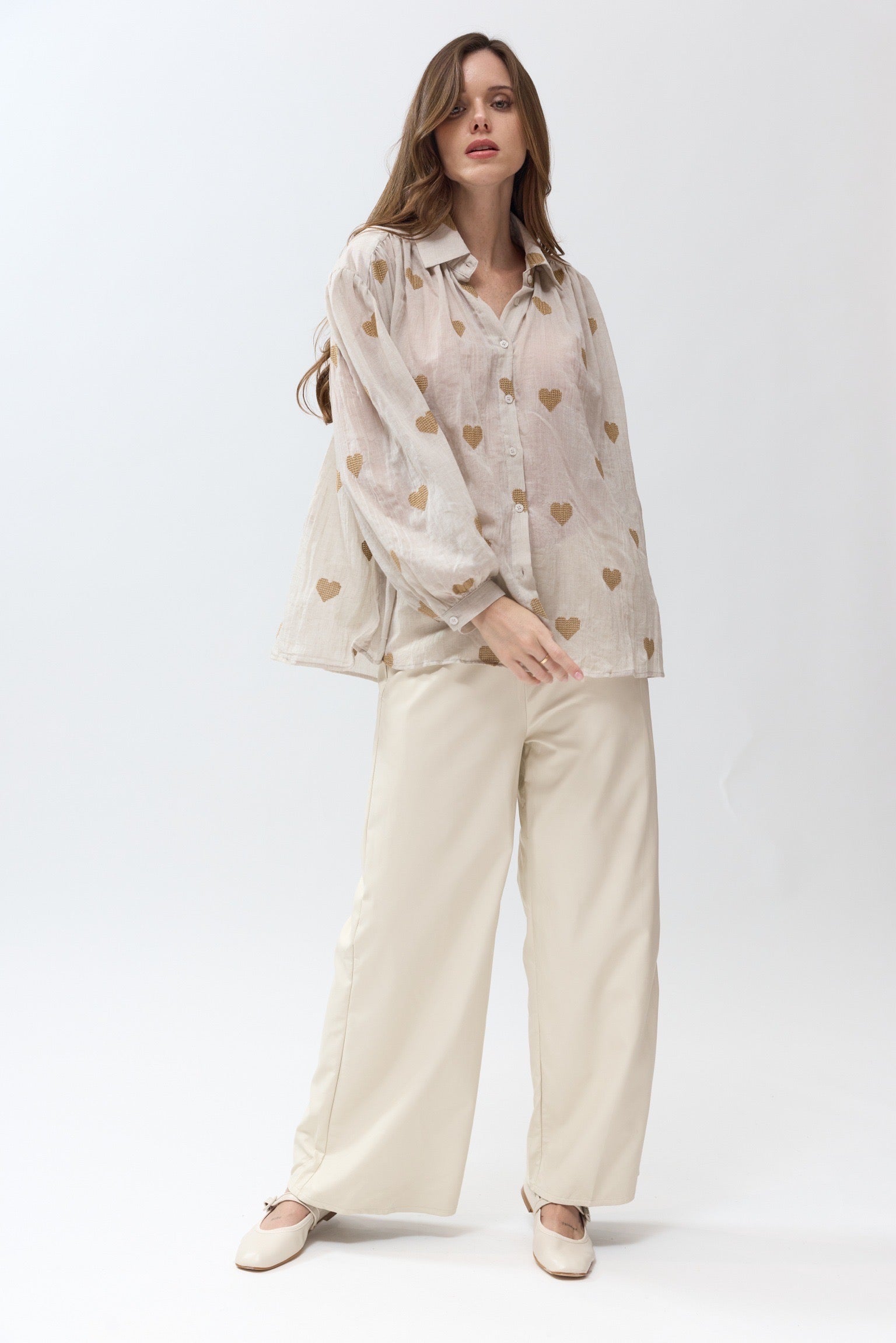 Chemise Fluide | Cœurs Beiges