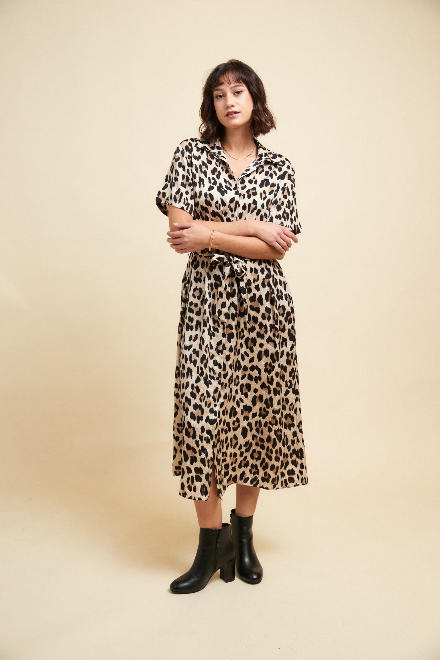 Robe Longue Manches Courte | Détail Léopard