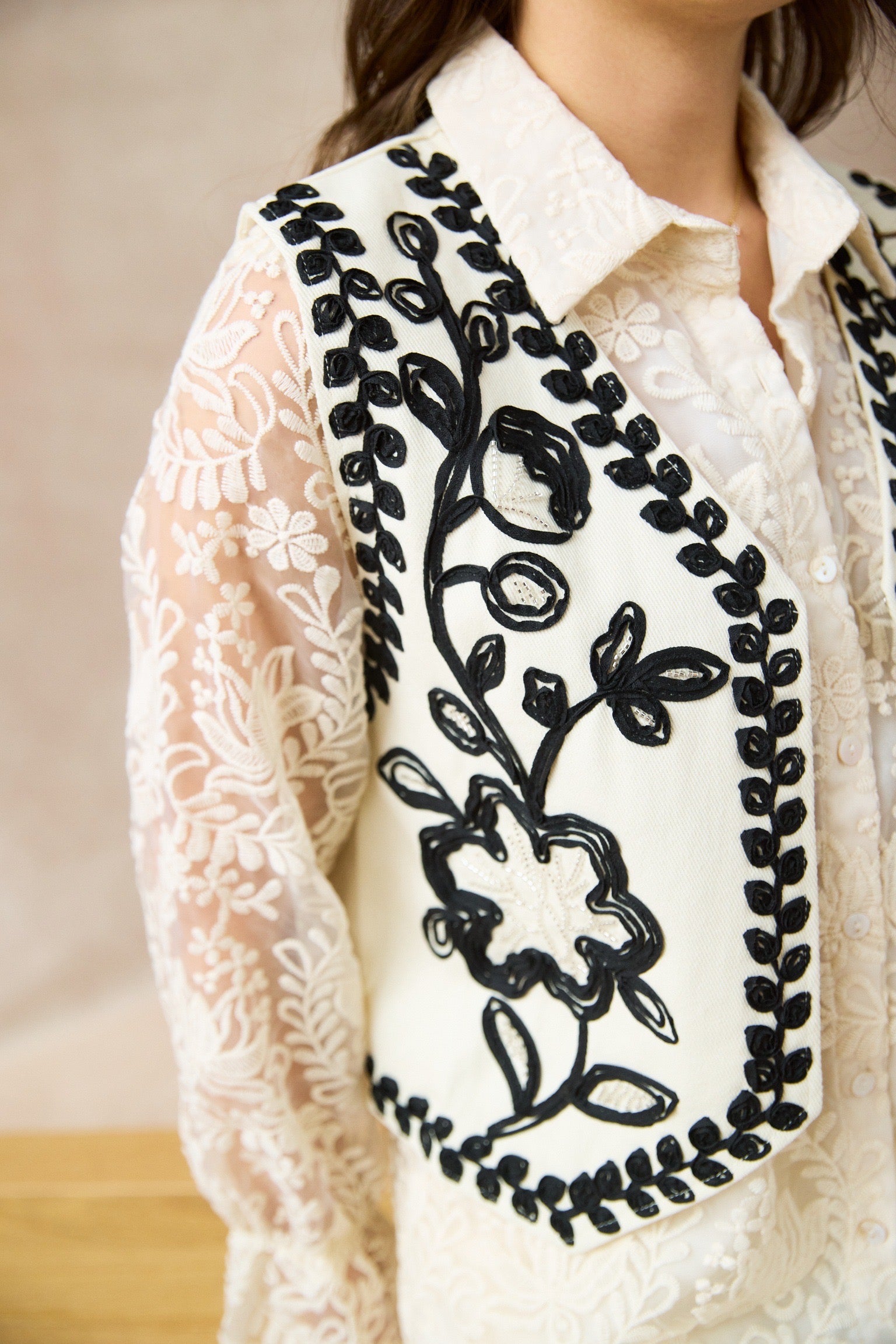 Gilet | Motif Broderie Fleurs